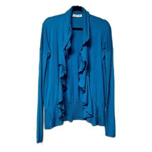 STELLA MCCARTNEY Wool/Cashmere Blue Ruffle Front Cardigan, Sz 40 (S)